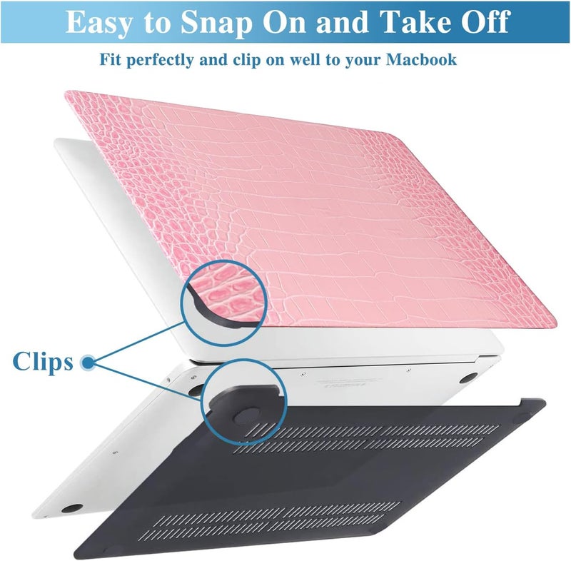 KEROM Compatible with Crocodile MacBook Air 13 Inch Case 2025-2022 M4 M3 M2 A3240 A3113 A2681, Textured Elegant Luxury Aligator Skin Snakeskin PU Leather Hardshell Case & Keyboard Cover, Pink - Image 3